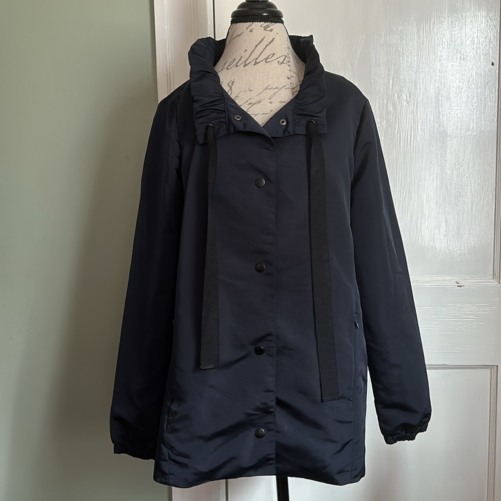 GAP Navy Blue Snap Front Lightweight Ruffle Cinch Collar Jacket